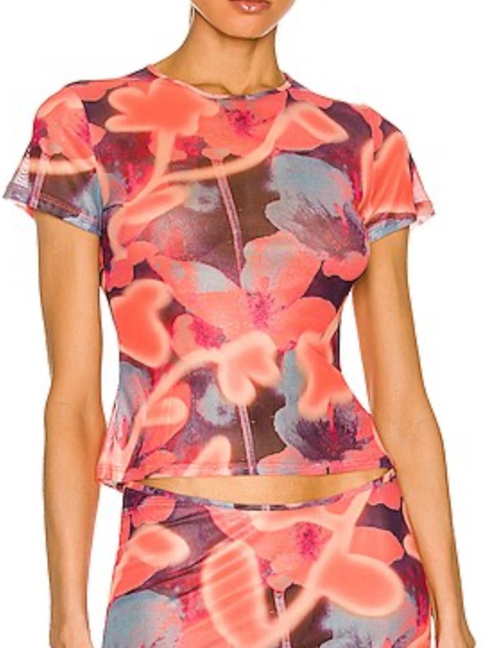 Miaou Mini Tee in Neon Peach Floral